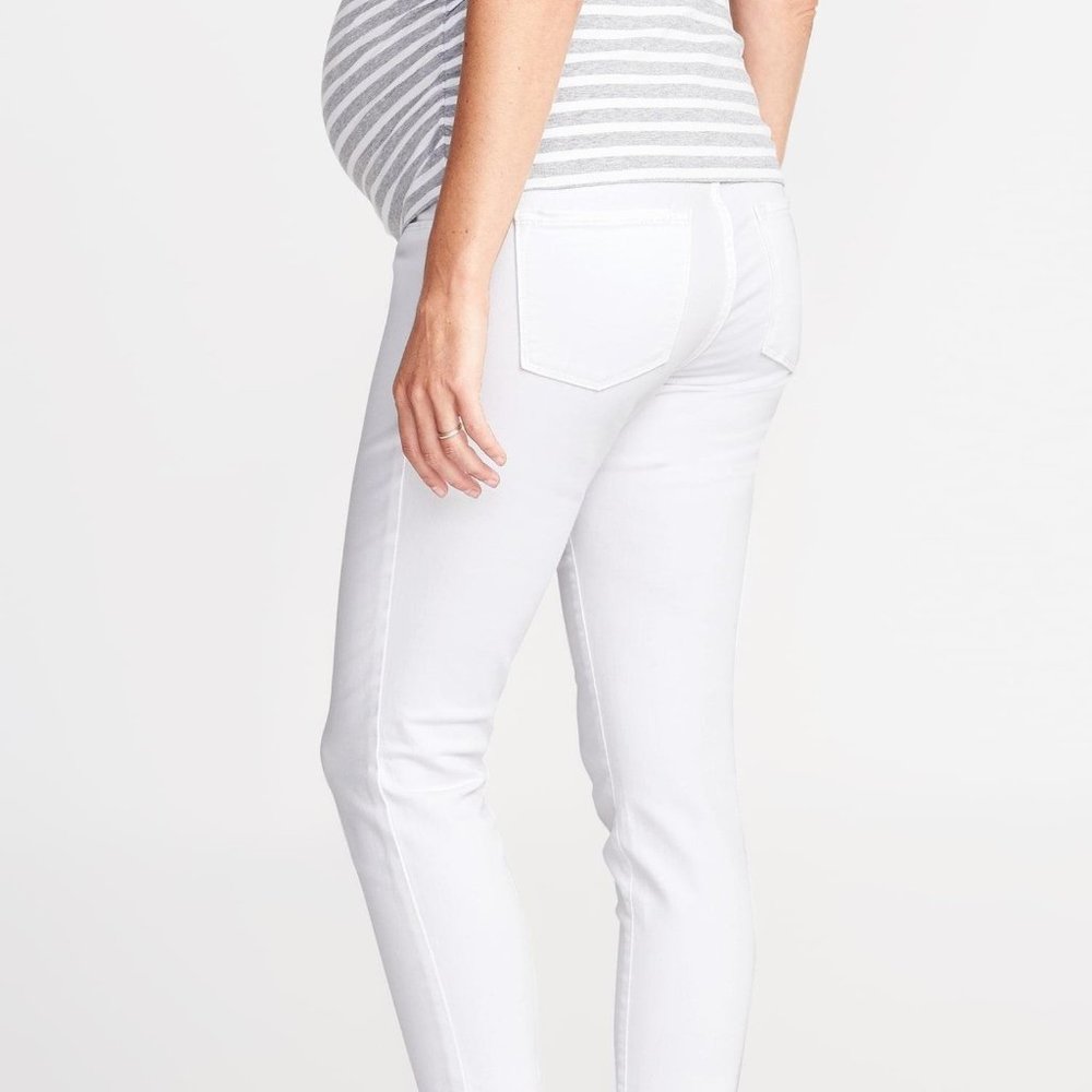 Maternity Premium Full-Panel Distressed Rockstar White Jeans | Old Navy